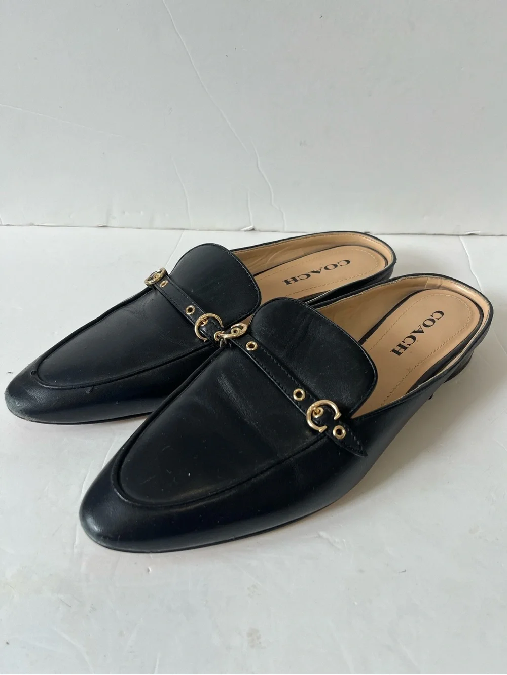 Coach Irene Black Leather point-toe Slip-On Mule Loafers size 9B